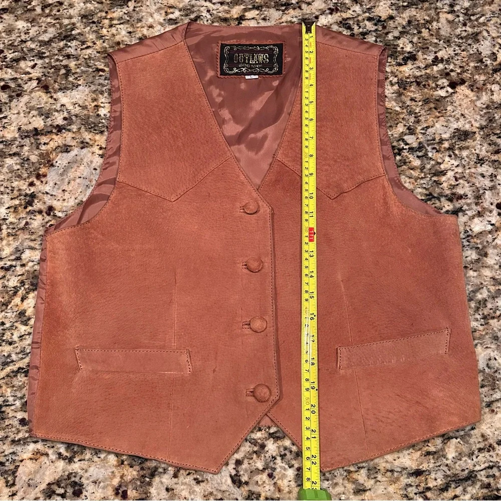 Vintage Suede Cognac Brown Western-Style Vest - Picture 11 of 11